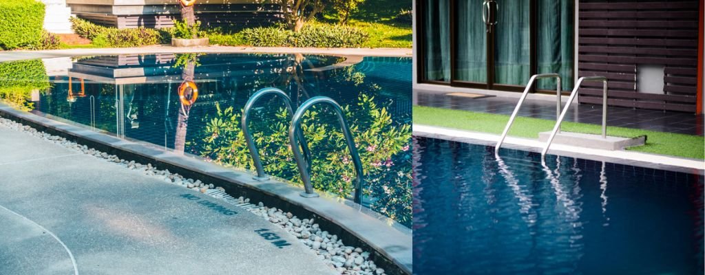 Before and after swimming pool renovation in Gurgaon luxury property
