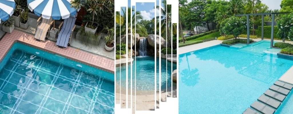 Natural stone swimming pool renovation work in progress Delhi