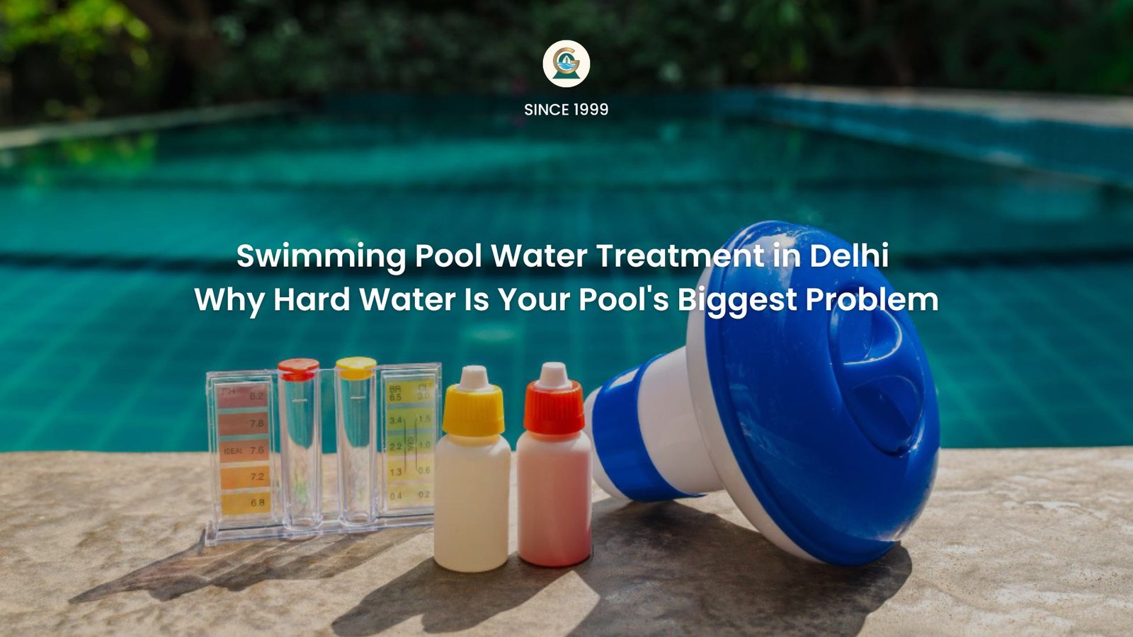 Swimming pool water treatment in Delhi showing chemical balancing process by GreenEvolutions